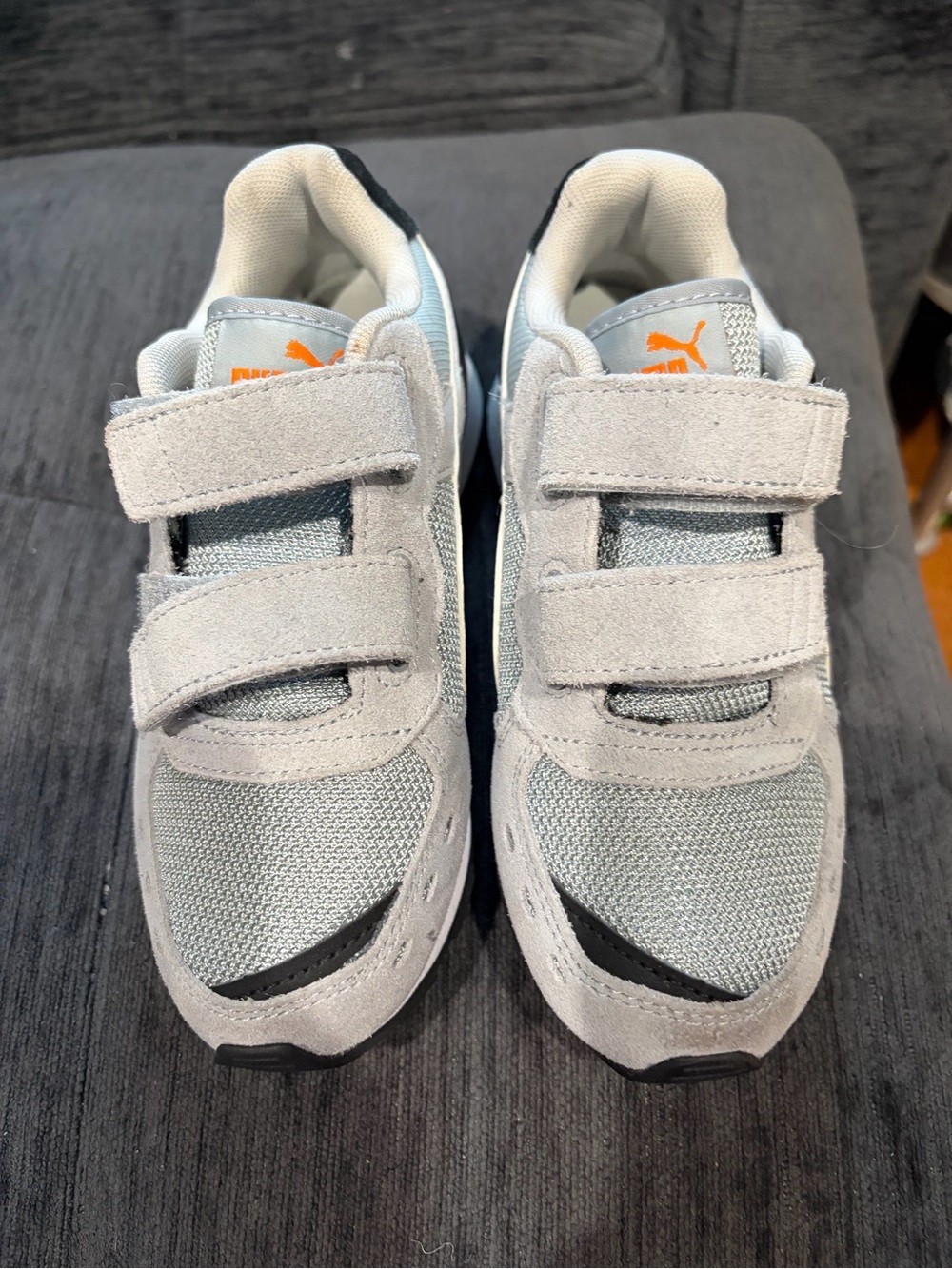 Puma Kids Light Gray and Orange Velcro Sneakers